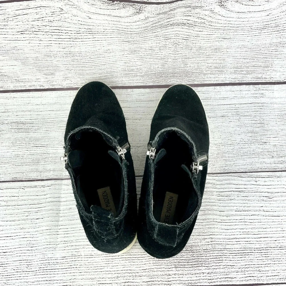 Steve Madden Wedgie Black Leather Casual Zip Up Ankle Boots Shoes Women's 9.5M - Picture 8 of 12